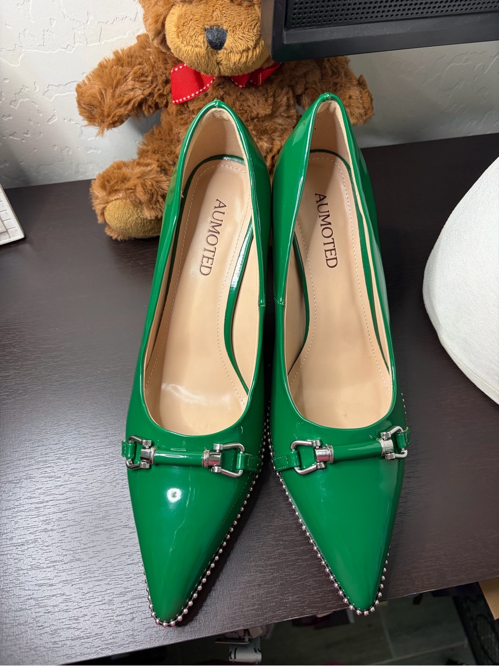 AUMOTED Green Patent Pointed Toe High Pumps – EU 41 US 10 - 10.5